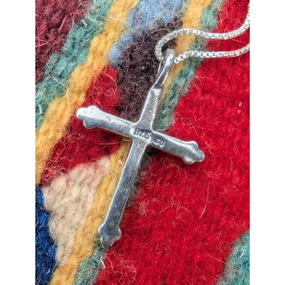 Vintage Sterling Southwestern Inlay Cross Necklace: Religious Gift - Picture 11 of 14